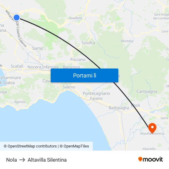 Nola to Altavilla Silentina map