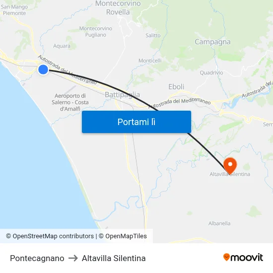 Pontecagnano to Altavilla Silentina map