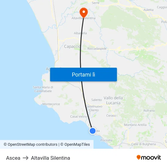 Ascea to Altavilla Silentina map