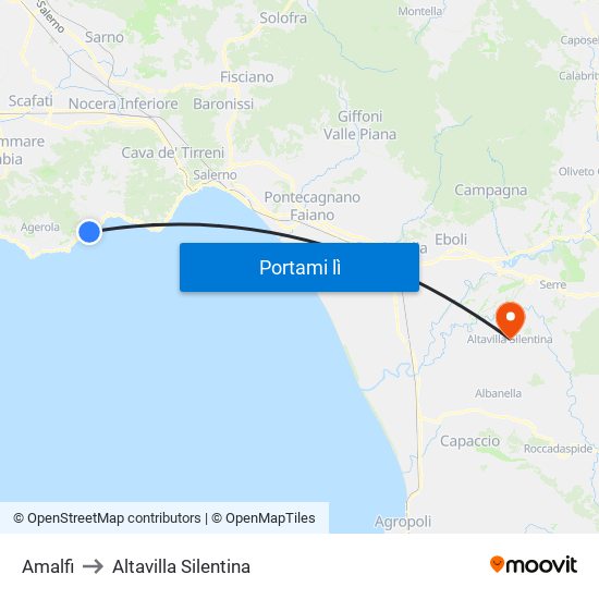 Amalfi to Altavilla Silentina map