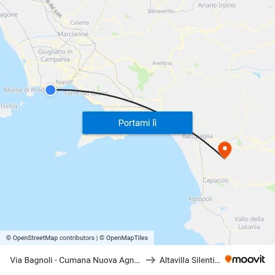 Via Bagnoli - Cumana Nuova Agnano to Altavilla Silentina map