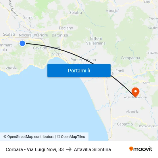 Corbara - Via Luigi Novi, 33 to Altavilla Silentina map