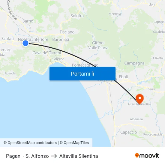 Pagani - S. Alfonso to Altavilla Silentina map