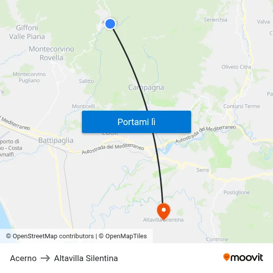 Acerno to Altavilla Silentina map