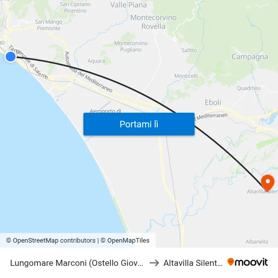 Lungomare Marconi (Ostello Gioventù) to Altavilla Silentina map