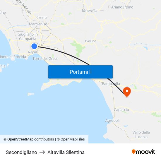 Secondigliano to Altavilla Silentina map