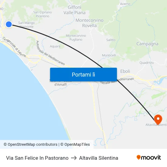 Via San Felice In Pastorano to Altavilla Silentina map