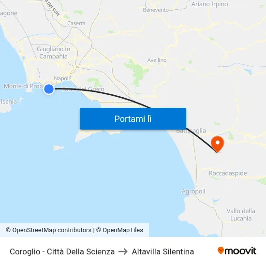Coroglio - Città Della Scienza to Altavilla Silentina map