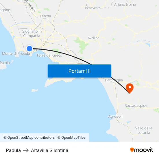 Padula to Altavilla Silentina map