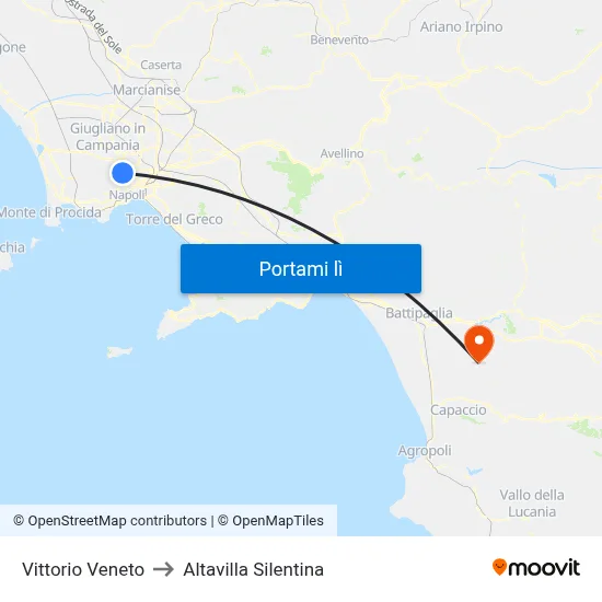 Vittorio Veneto to Altavilla Silentina map