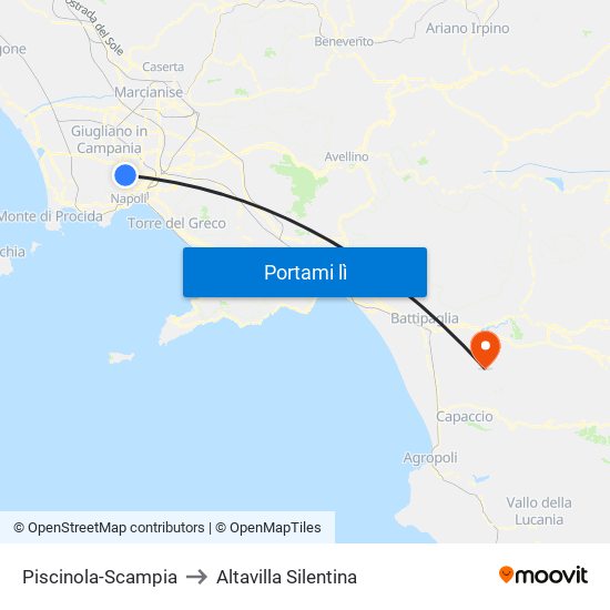 Piscinola-Scampia to Altavilla Silentina map
