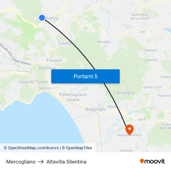 Mercogliano to Altavilla Silentina map