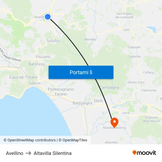 Avellino to Altavilla Silentina map