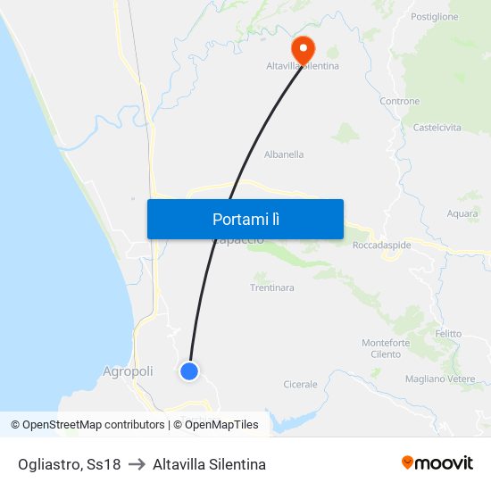 Ogliastro, Ss18 to Altavilla Silentina map