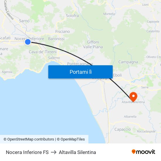 Nocera Inferiore FS to Altavilla Silentina map
