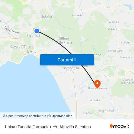 Unisa (Facoltà Farmacia) to Altavilla Silentina map