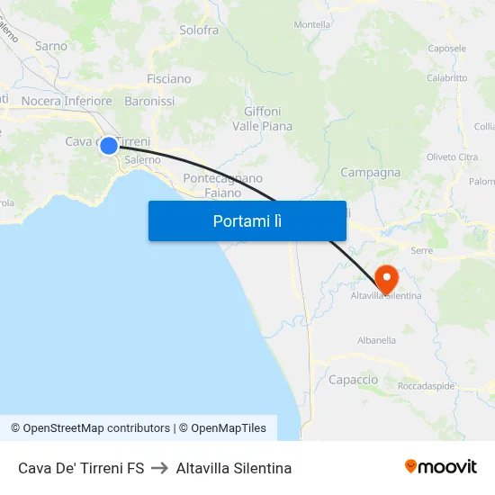Cava De' Tirreni FS to Altavilla Silentina map