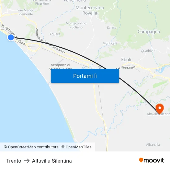 Trento to Altavilla Silentina map