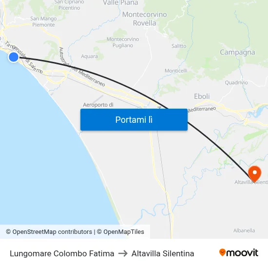 Lungomare Colombo Fatima to Altavilla Silentina map