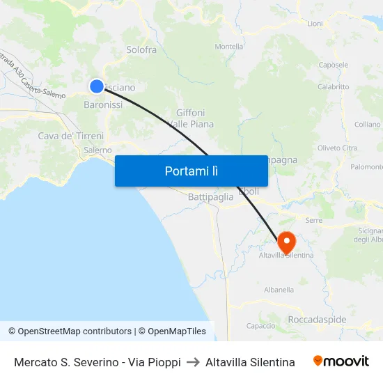 Mercato S. Severino - Via Pioppi to Altavilla Silentina map