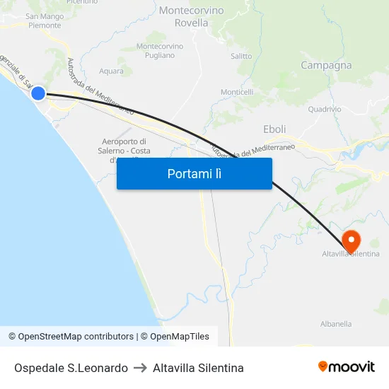 Ospedale S.Leonardo to Altavilla Silentina map