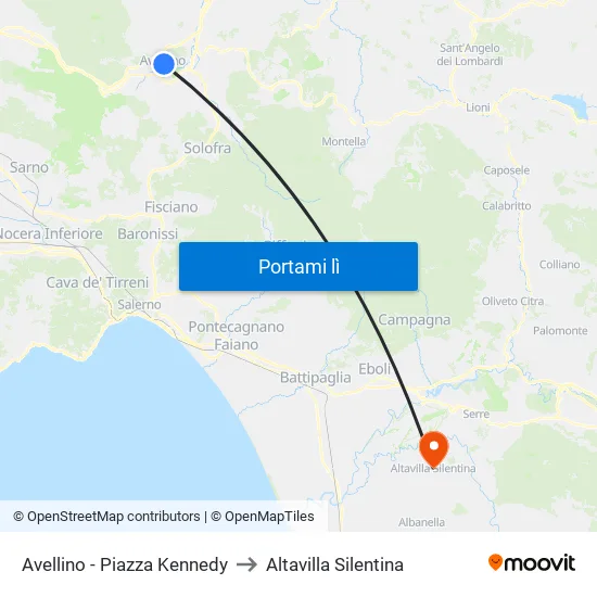 Avellino - Piazza Kennedy to Altavilla Silentina map