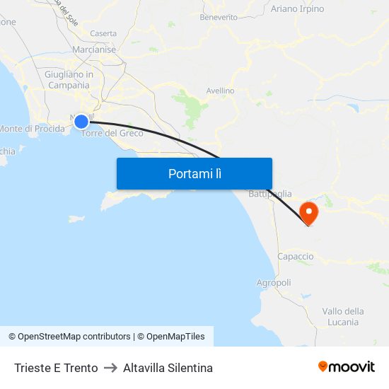 Trieste E Trento to Altavilla Silentina map