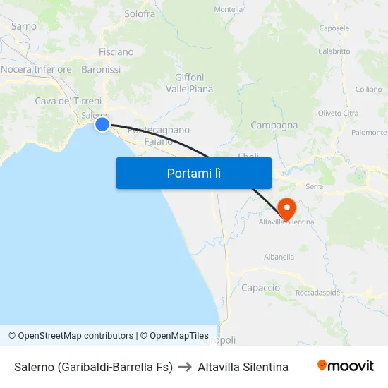 Salerno (Garibaldi-Barrella Fs) to Altavilla Silentina map