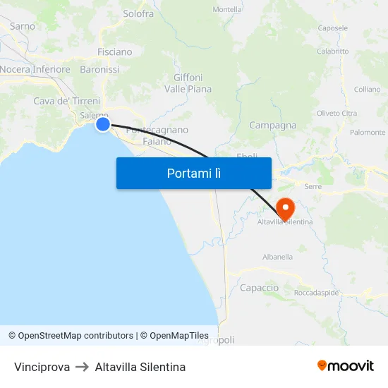 Vinciprova to Altavilla Silentina map