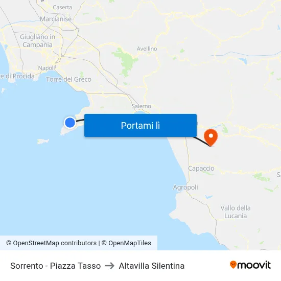 Sorrento - Piazza Tasso to Altavilla Silentina map