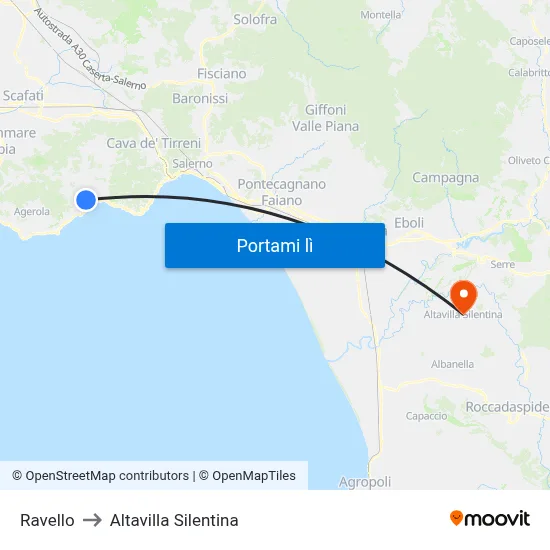 Ravello to Altavilla Silentina map