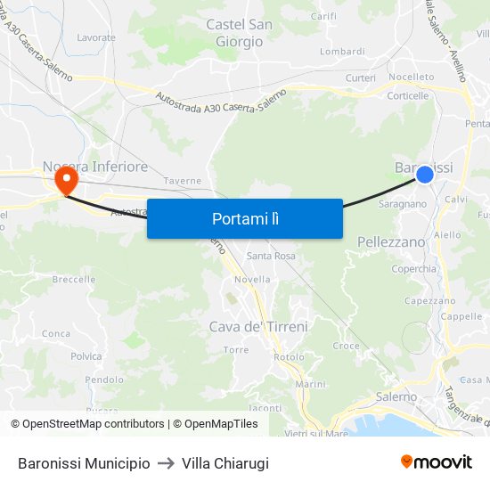 Baronissi Municipio to Villa Chiarugi map