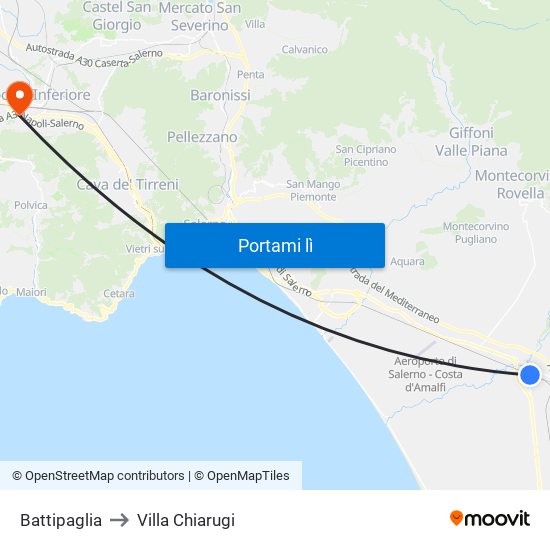 Battipaglia to Villa Chiarugi map