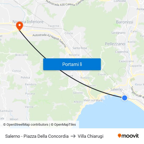 Salerno - Piazza Della Concordia to Villa Chiarugi map