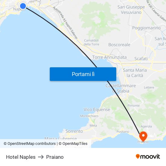 Hotel Naples to Praiano map