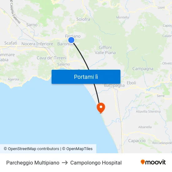 Parcheggio Multipiano to Campolongo Hospital map