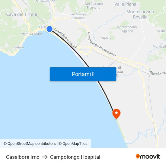 Casalbore Irno to Campolongo Hospital map