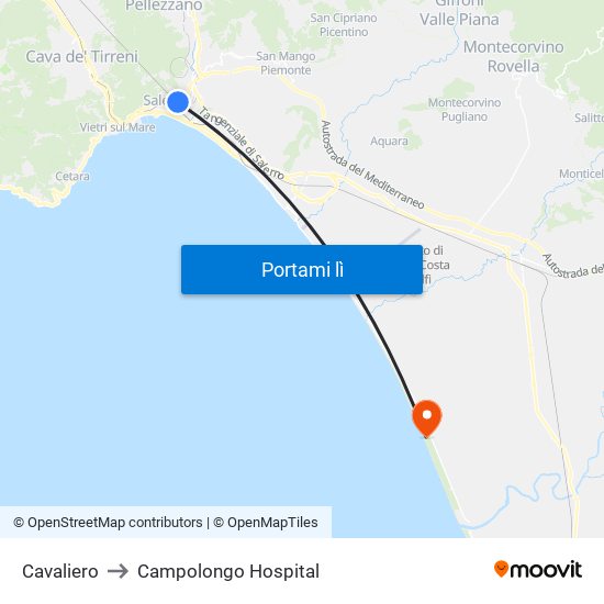 Cavaliero to Campolongo Hospital map