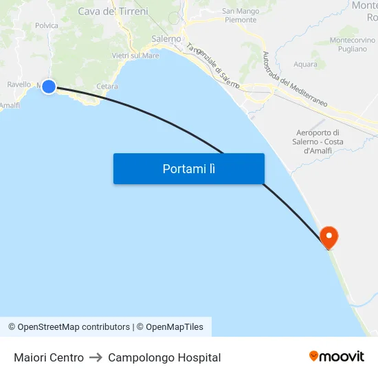Maiori Centro to Campolongo Hospital map