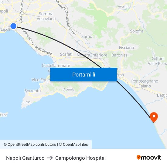 Napoli Gianturco to Campolongo Hospital map