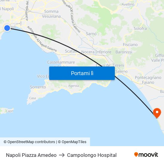 Napoli Piazza Amedeo to Campolongo Hospital map