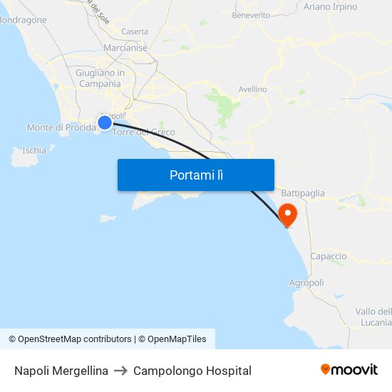 Napoli Mergellina to Campolongo Hospital map