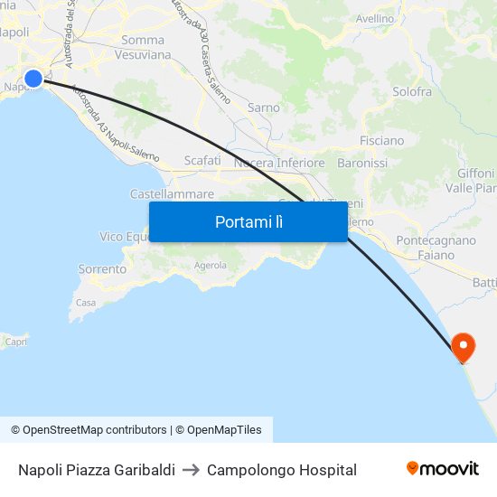 Napoli Piazza Garibaldi to Campolongo Hospital map