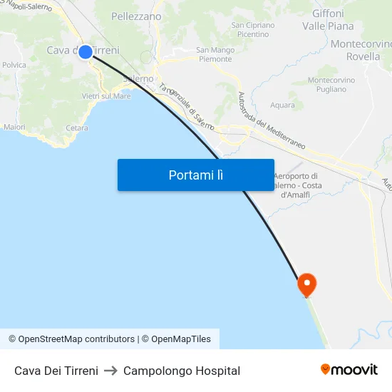 Cava Dei Tirreni to Campolongo Hospital map