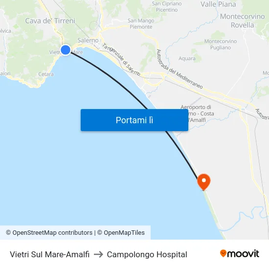 Vietri Sul Mare-Amalfi to Campolongo Hospital map