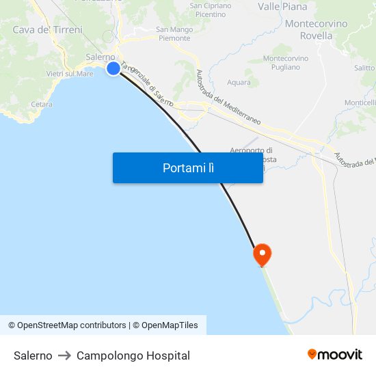 Salerno to Campolongo Hospital map