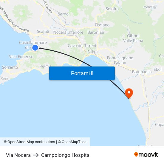 Via Nocera to Campolongo Hospital map