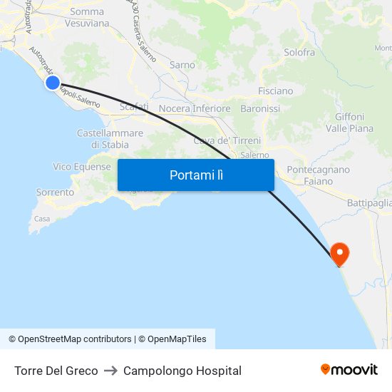 Torre Del Greco to Campolongo Hospital map
