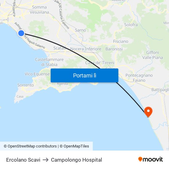 Ercolano Scavi to Campolongo Hospital map