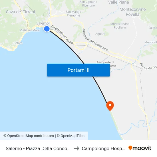 Salerno - Piazza Della Concordia to Campolongo Hospital map